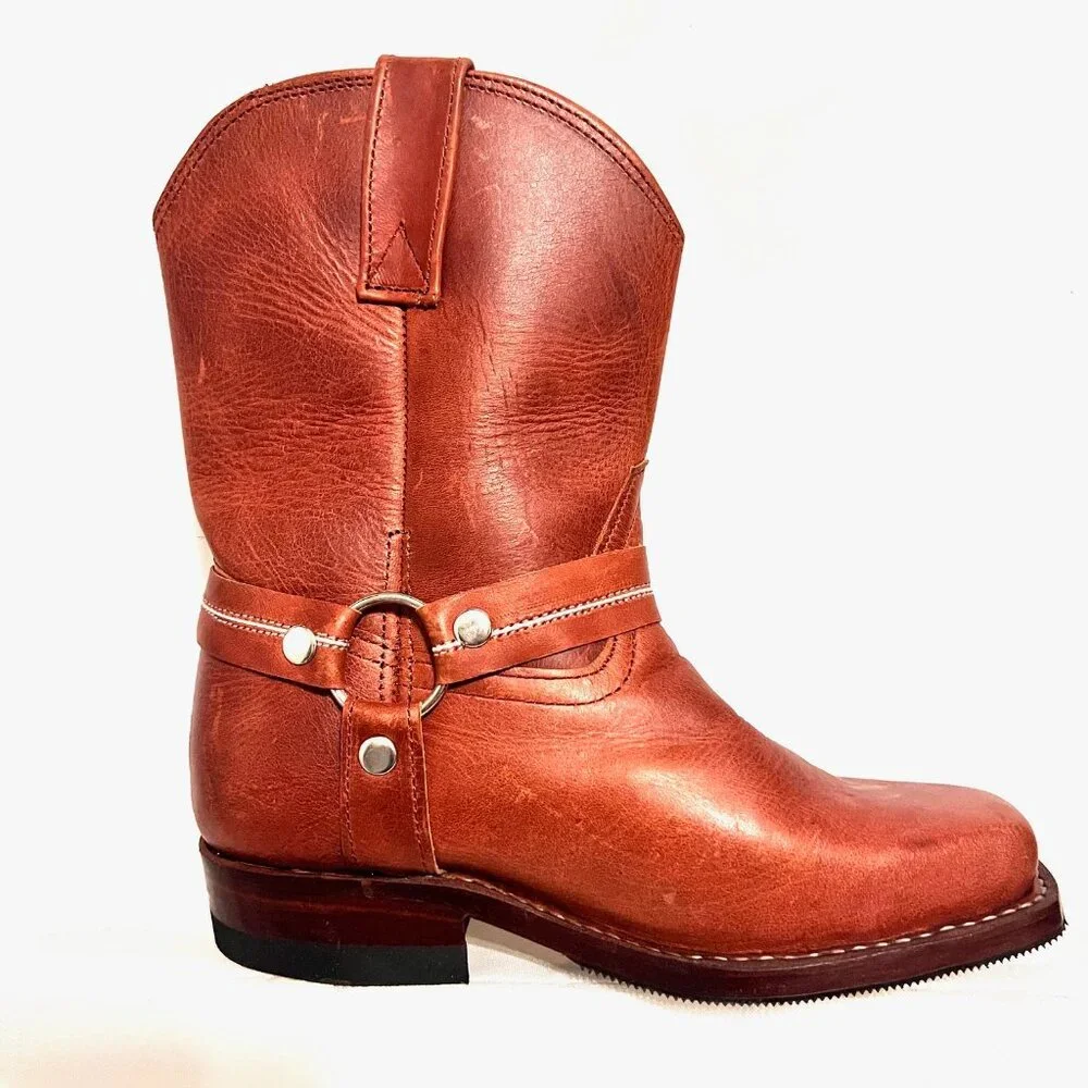 Kids Tan Leather Western Boots - Classic Pull-On Style